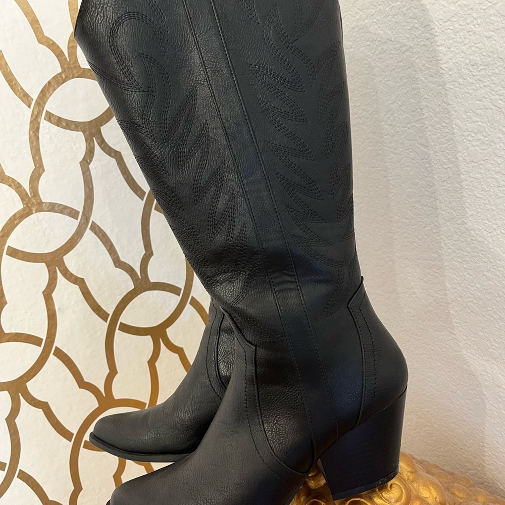 Black Leather Knee-High Boots